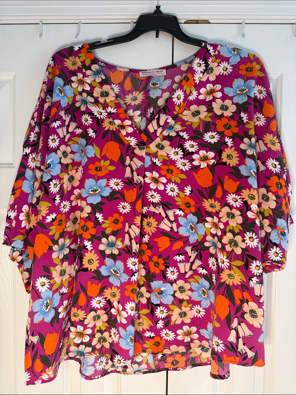 Vibrant Floral Blouse in Magenta, Orange & Blue